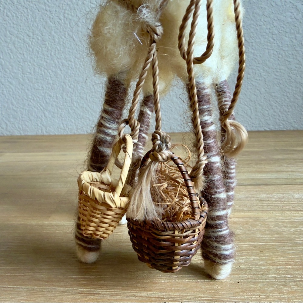 Handmade Wool Felt Llama Alpaca Figurine Folk Art Miniature w Basket 10in - Picture 8 of 15